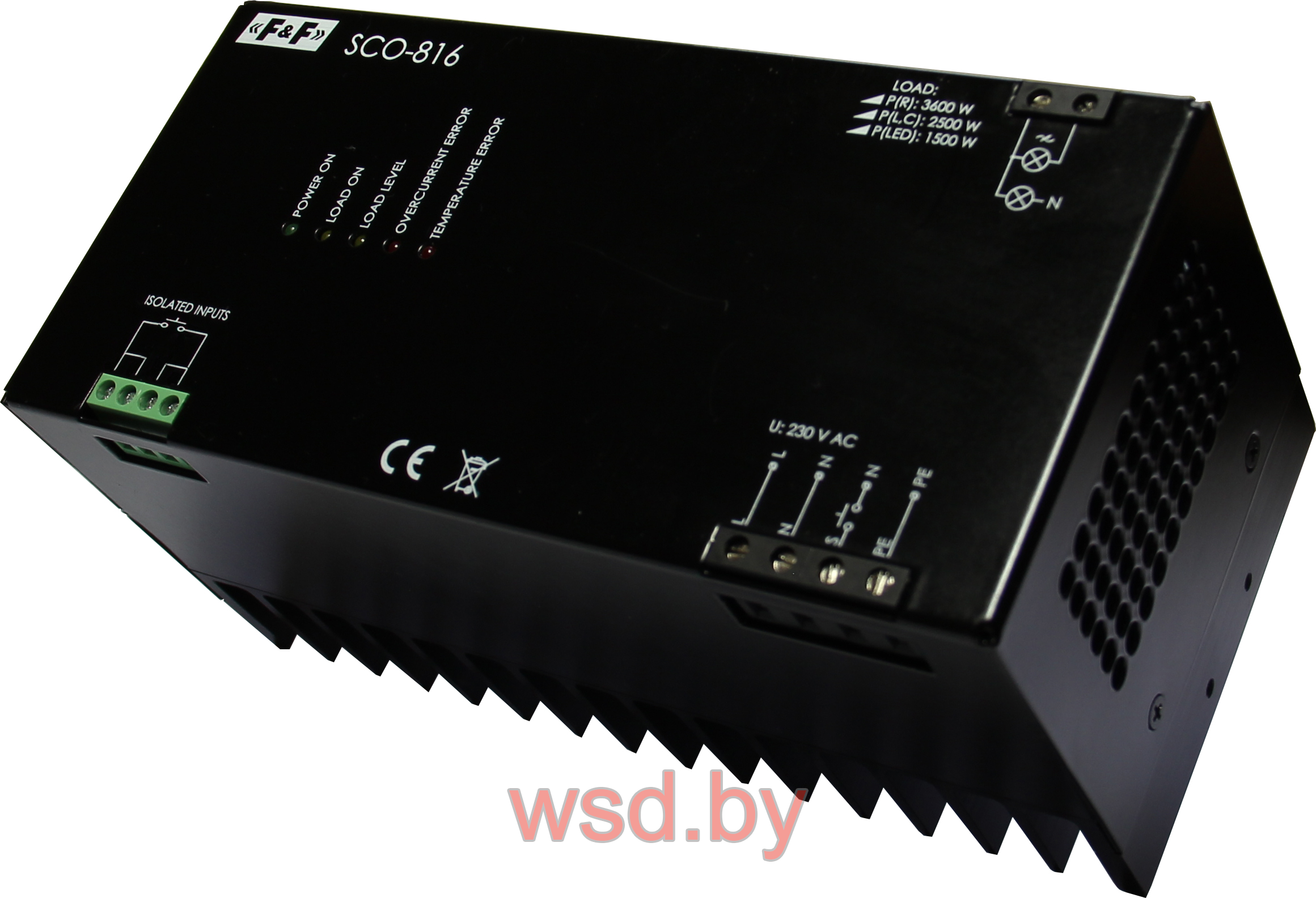 SCO-816 Для всех типов ламп, мощность нагрузки до 3,5кВт, напряжение  управления  8-230В AC/DC,  1 модуль, монтаж на DIN-рейке 230В AC 15A IP20
